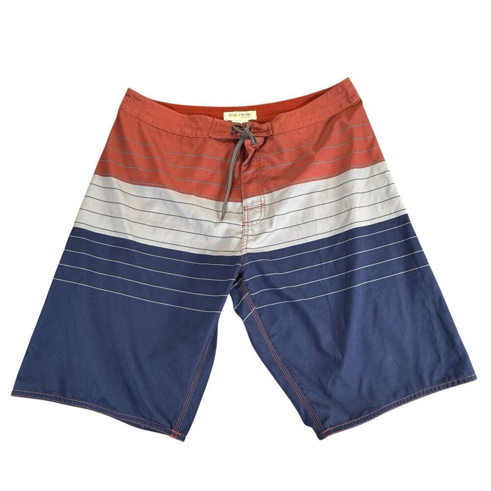 Paul Frank Shorts 38 Multi Colored Stripe Loop Tie Front Waist Swim Trunks
